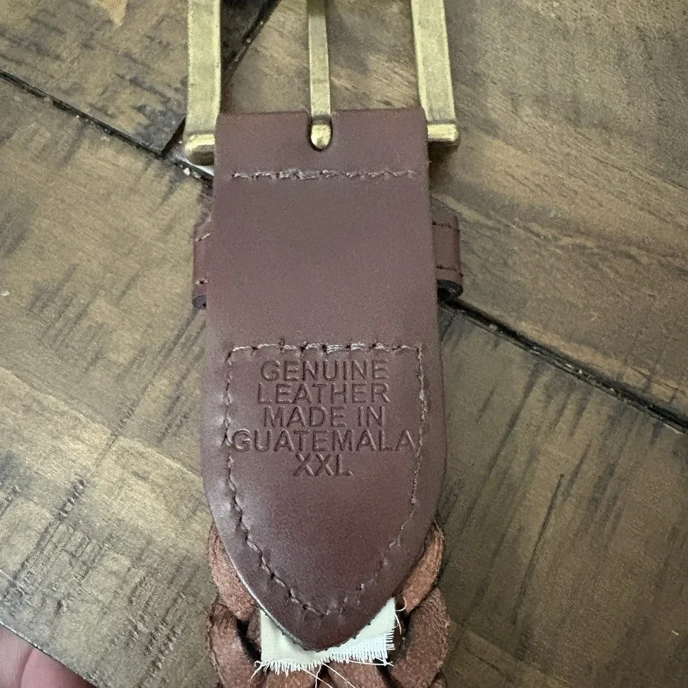 Mens Brown Genuine Braided LEATHER BELT Sz XXL Made In Guatemala